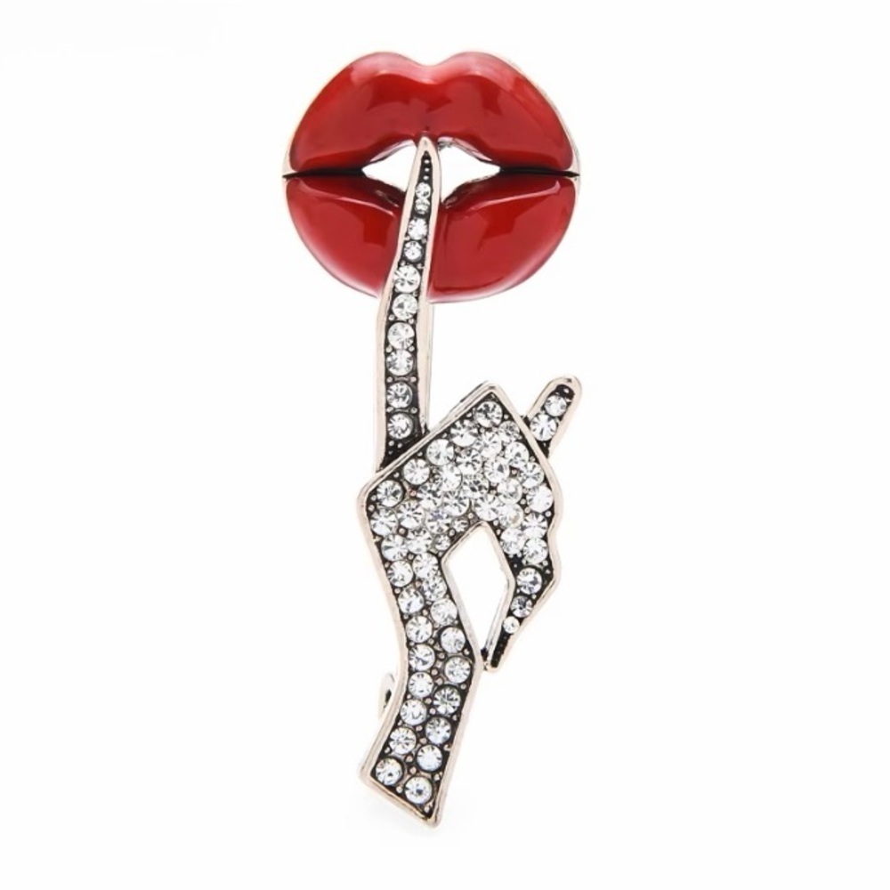 Red & Silver Lip Finger Brooch.